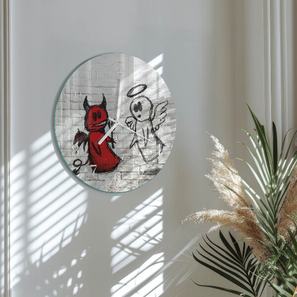 Glas wanduhr Engel Teufel