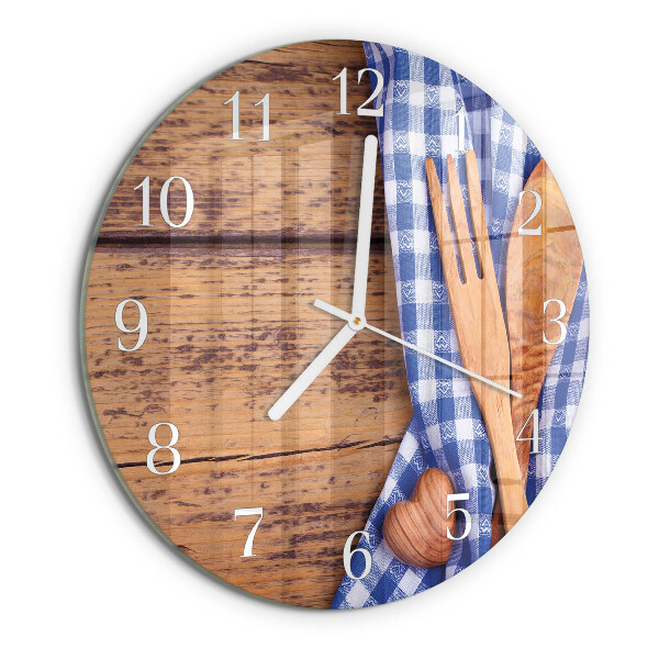 Glas wanduhr Holz und Besteck