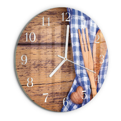 Glas wanduhr Holz und Besteck