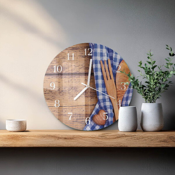 Glas wanduhr Holz und Besteck