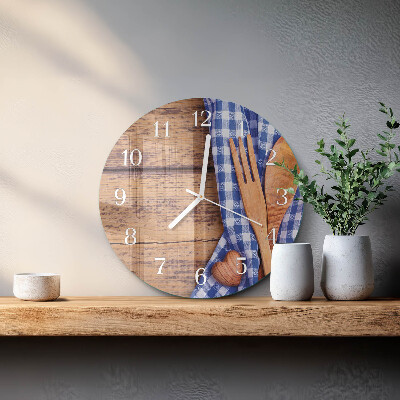 Glas wanduhr Holz und Besteck