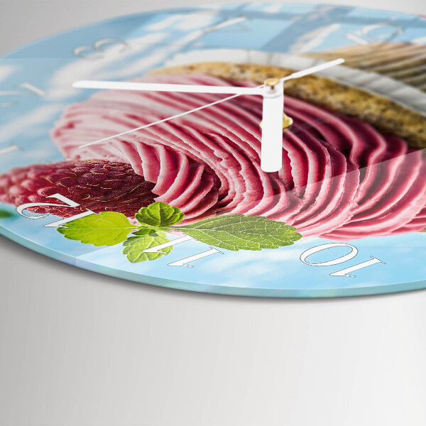 Glas wanduhr Himbeermuffin