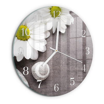 Glas wanduhr Blumen und Steine