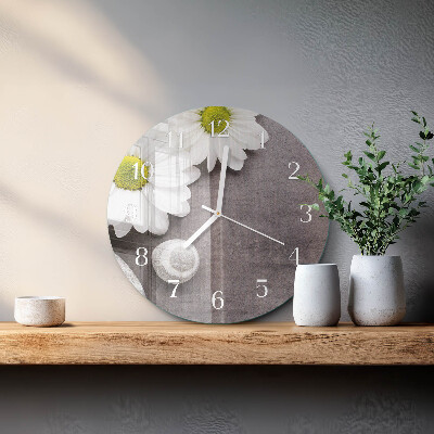 Glas wanduhr Blumen und Steine