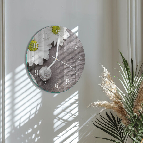 Glas wanduhr Blumen und Steine