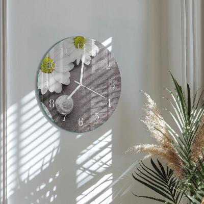Glas wanduhr Blumen und Steine