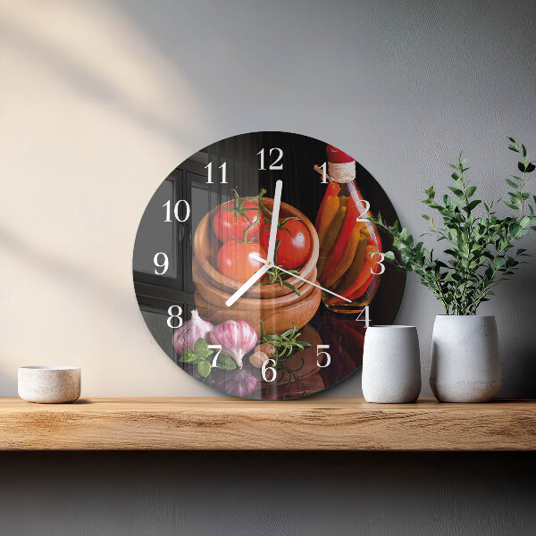 Glas wanduhr Tomaten und Knoblauch