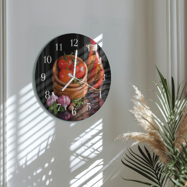 Glas wanduhr Tomaten und Knoblauch