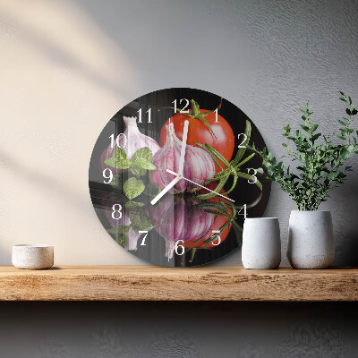 Glas wanduhr Tomaten-Knoblauch