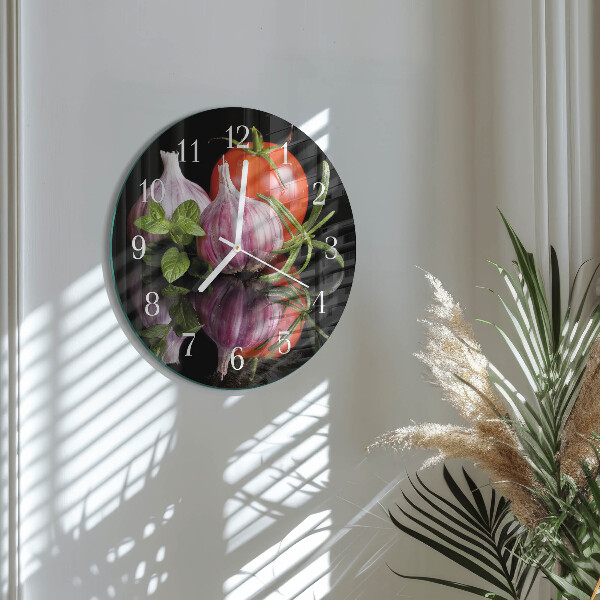 Glas wanduhr Tomaten-Knoblauch