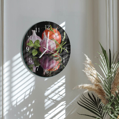 Glas wanduhr Tomaten-Knoblauch