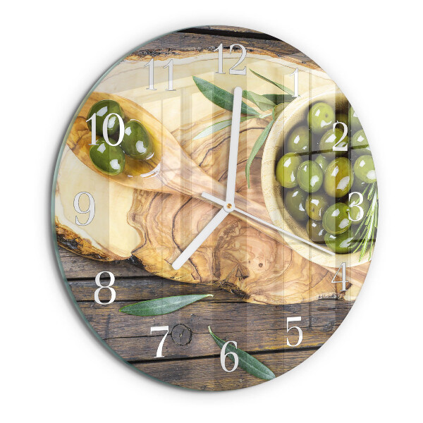 Glas wanduhr Olivenholz