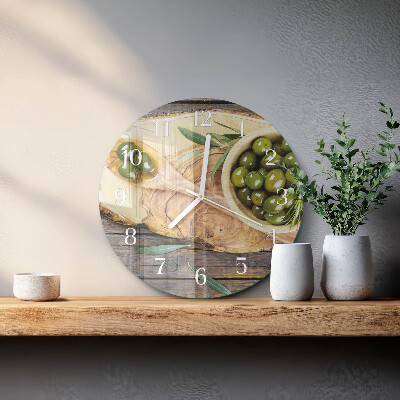Glas wanduhr Olivenholz