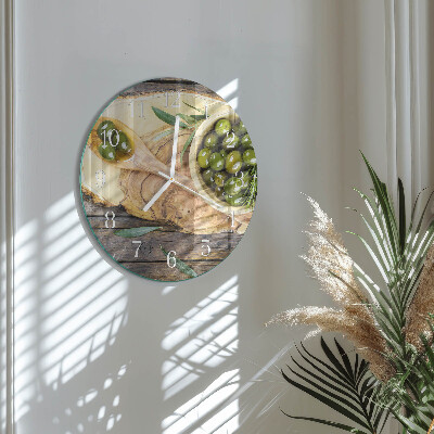 Glas wanduhr Olivenholz