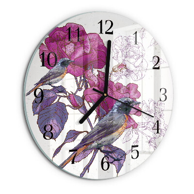 Wanduhr rund Vögel Blumen