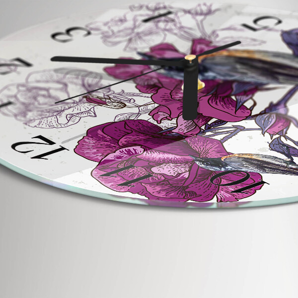 Wanduhr rund Vögel Blumen
