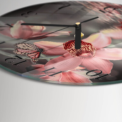 Wanduhr rund Orchidee