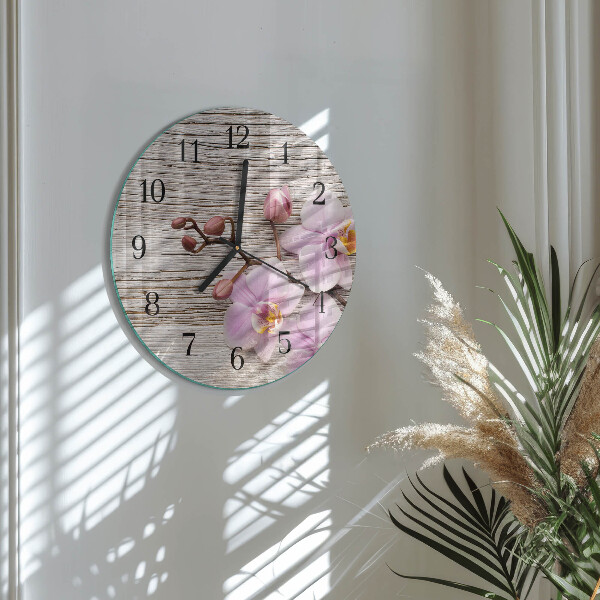 Wanduhr rund Orchidee
