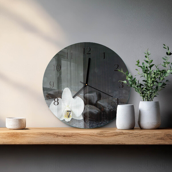 Wanduhr rund Blumen und Steine