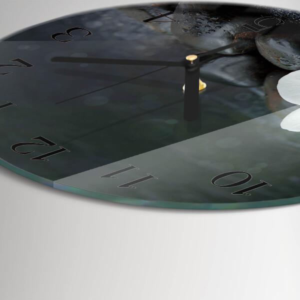 Wanduhr rund Blumen und Steine