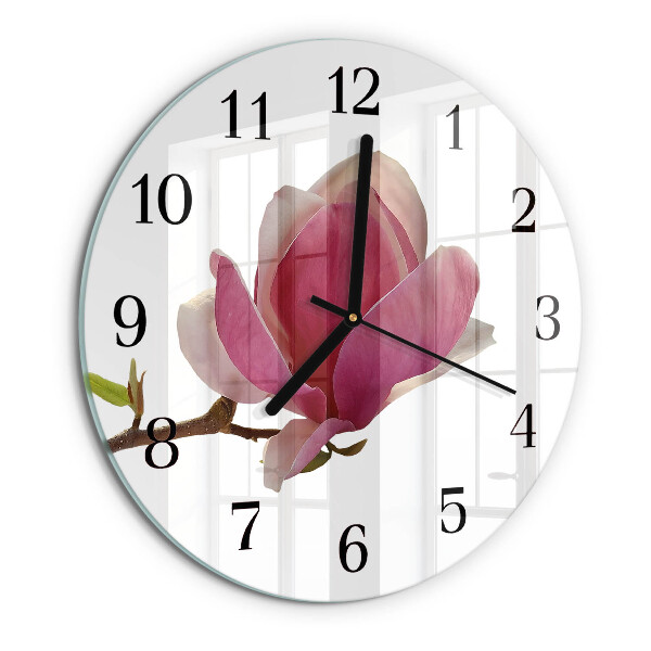 Wanduhr rund Magnolienblüte