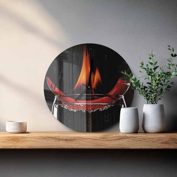 Wanduhr rund Chili-Feuer