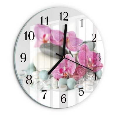 Wanduhr rund Orchideen