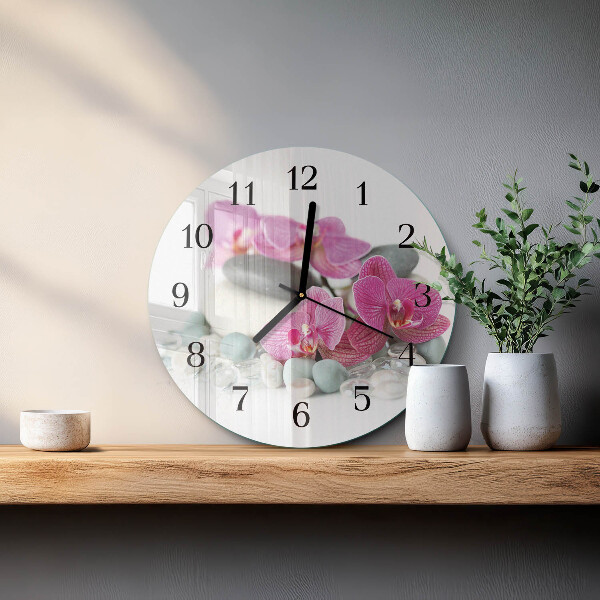 Wanduhr rund Orchideen