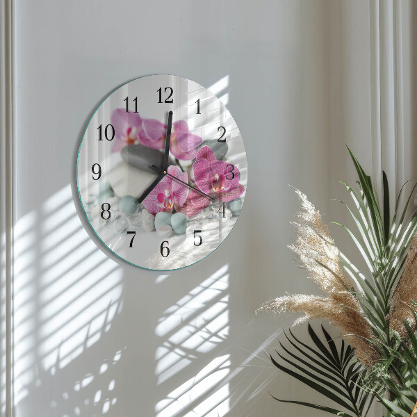 Wanduhr rund Orchideen