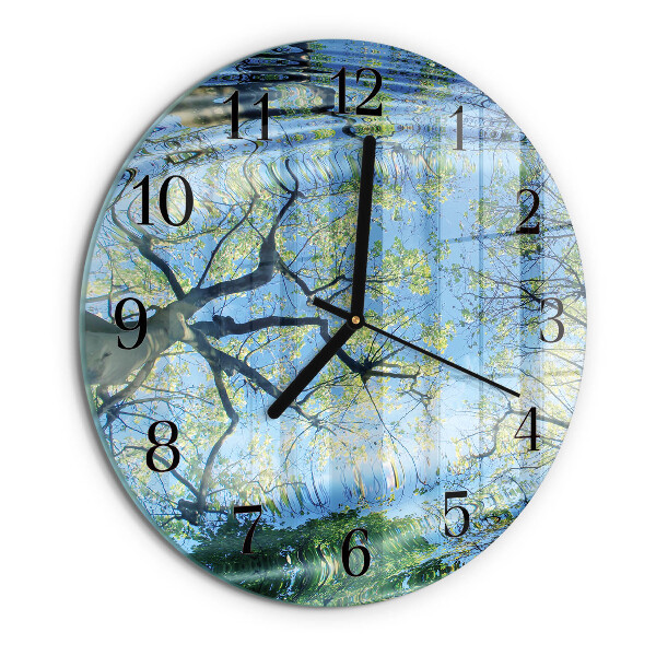 Wanduhr rund Bäume Wasser