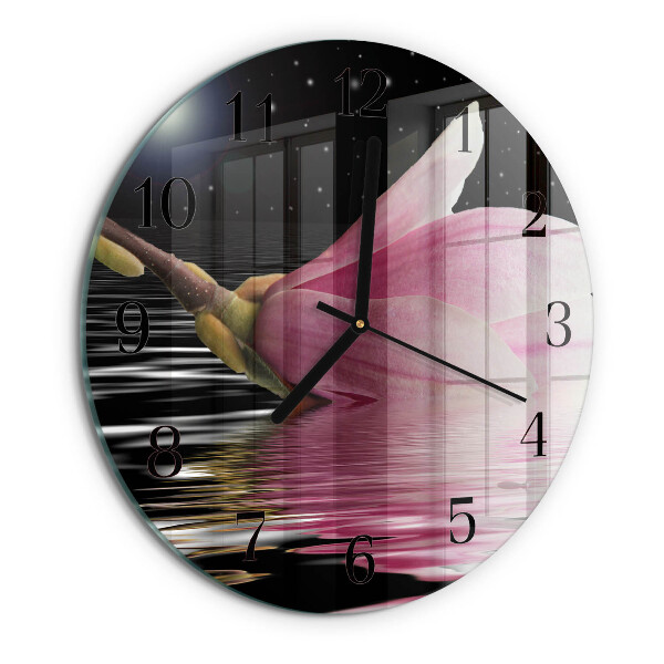 Wanduhr rund Magnolienblüte