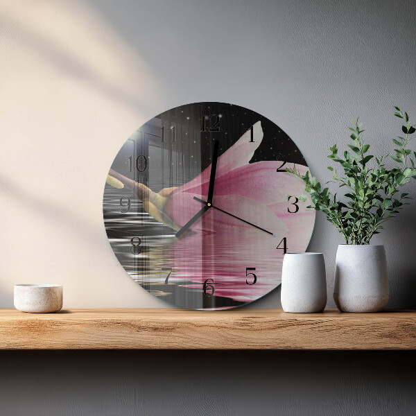 Wanduhr rund Magnolienblüte