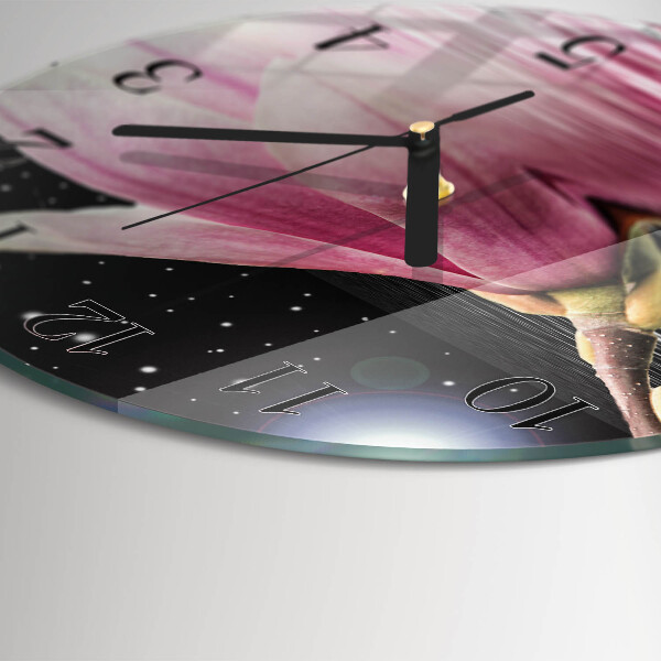 Wanduhr rund Magnolienblüte