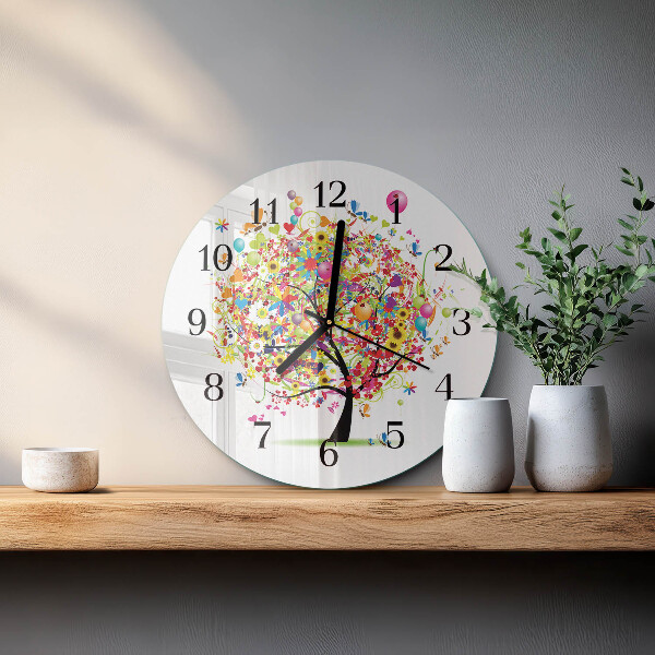 Wanduhr rund Bunter Baum