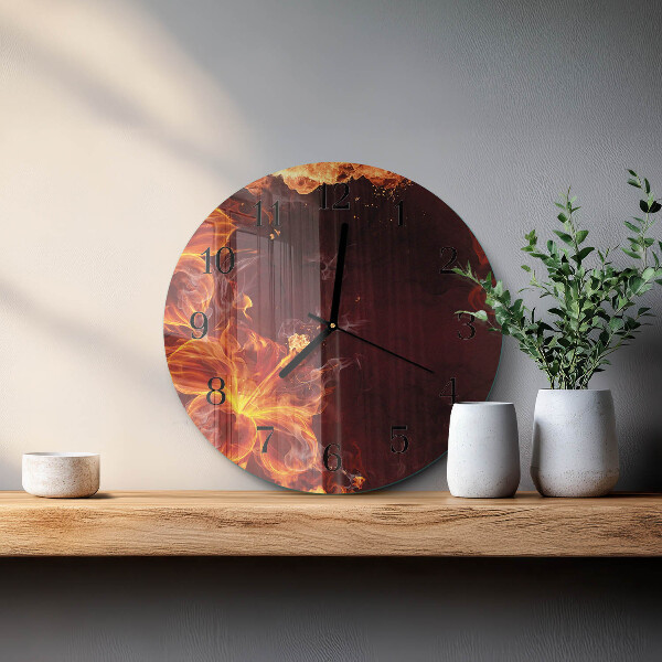 Wanduhr rund Blumen des Feuers