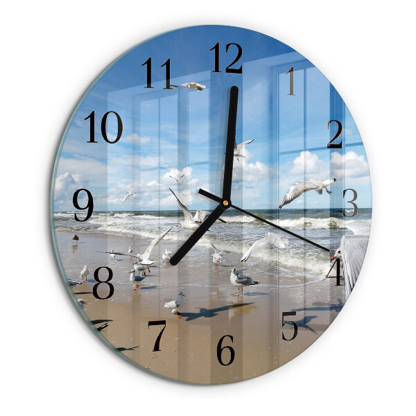 Wanduhr rund Möwen am Strand