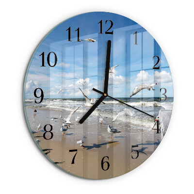 Wanduhr rund Möwen am Strand