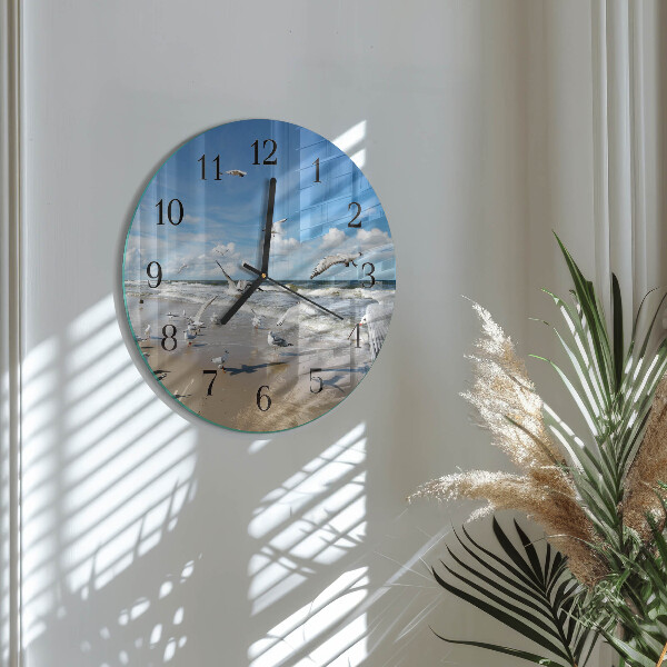 Wanduhr rund Möwen am Strand
