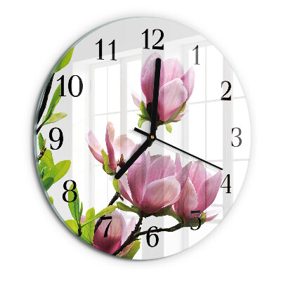Wanduhr rund Magnolienblüte