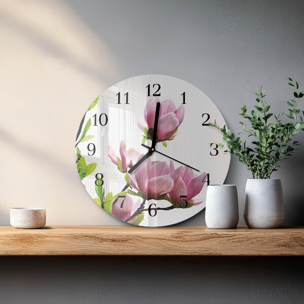 Wanduhr rund Magnolienblüte