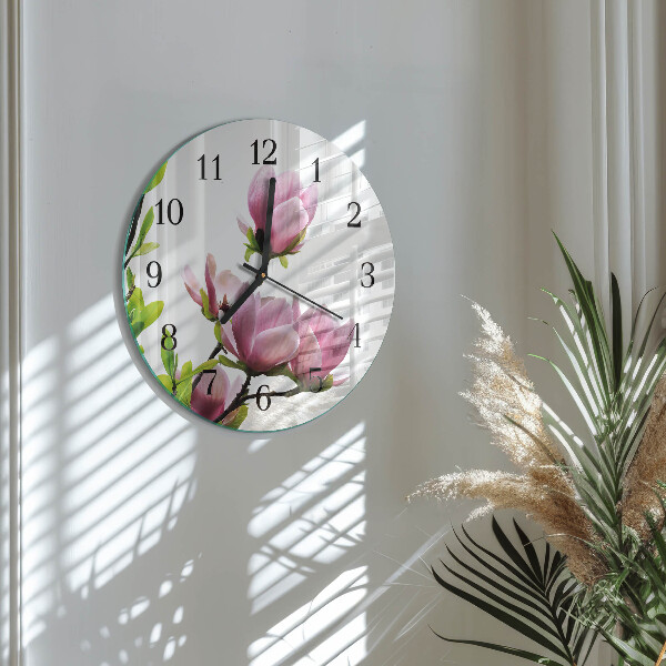 Wanduhr rund Magnolienblüte