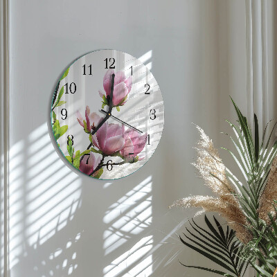 Wanduhr rund Magnolienblüte