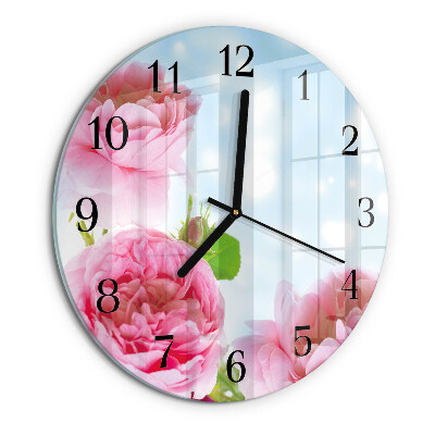 Wanduhr rund Pfingstrosen