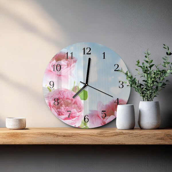 Wanduhr rund Pfingstrosen