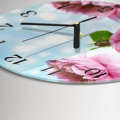 Wanduhr rund Pfingstrosen