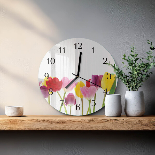 Wanduhr rund Bunte Tulpen