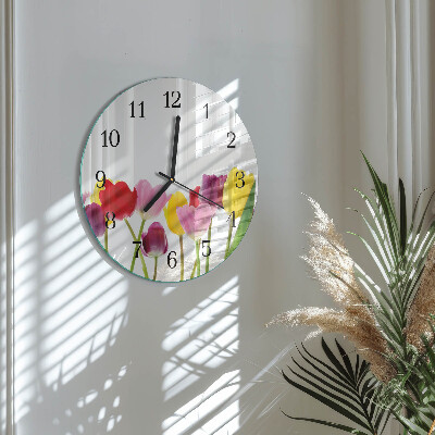 Wanduhr rund Bunte Tulpen