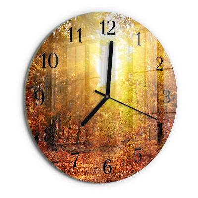 Wanduhr rund Herbstwald