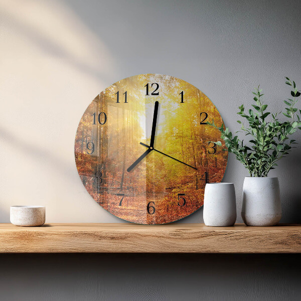 Wanduhr rund Herbstwald