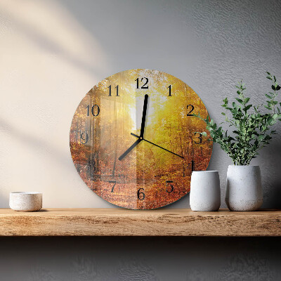 Wanduhr rund Herbstwald